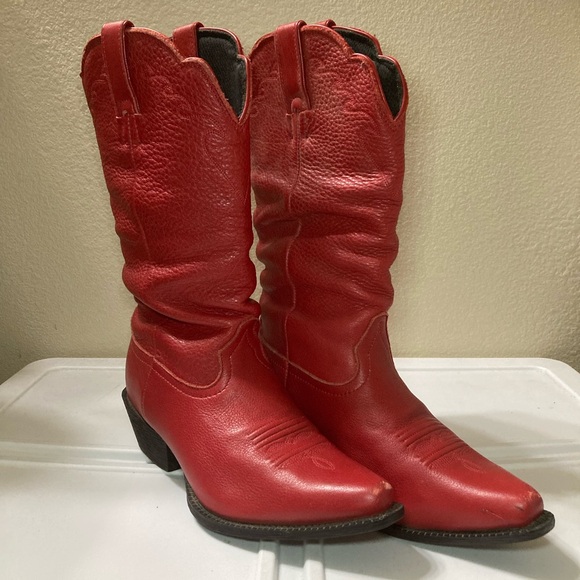 Red Leather Women's Cowboy Boots - Picture 2 of 13